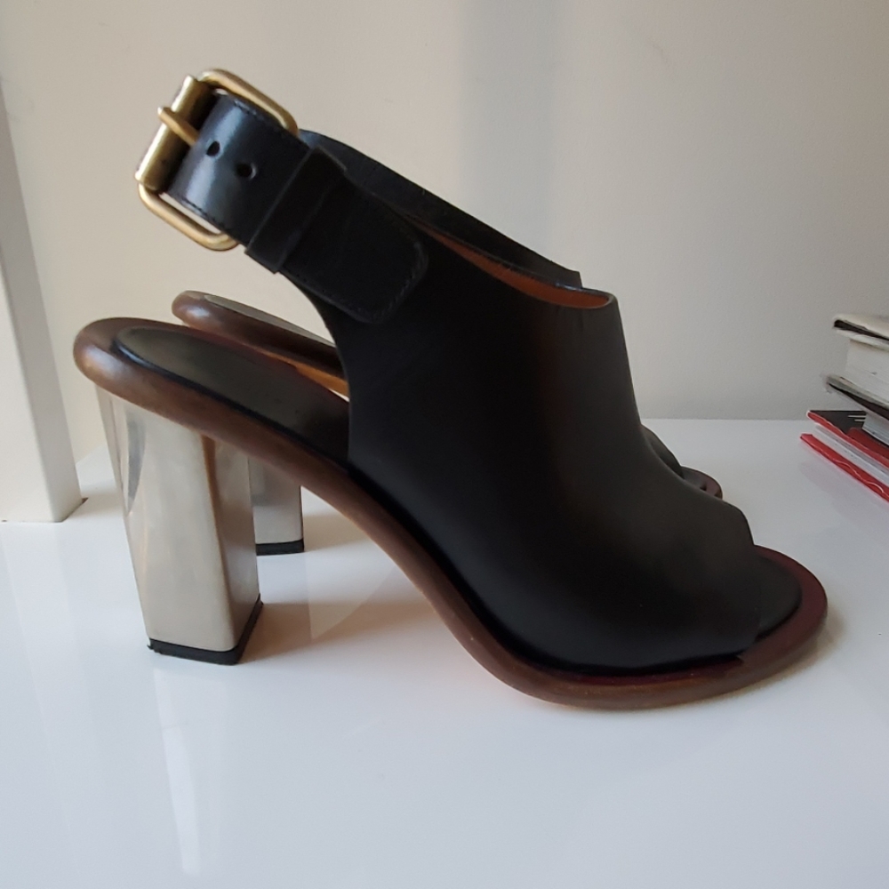 Phoebe Philo Celine Peep Toe Black Mules / Slingbacks/ Sandals